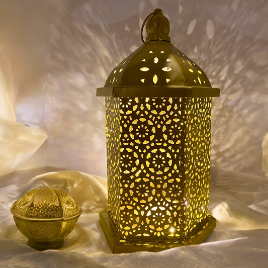 Islamic Geometric LED Lantern Gold