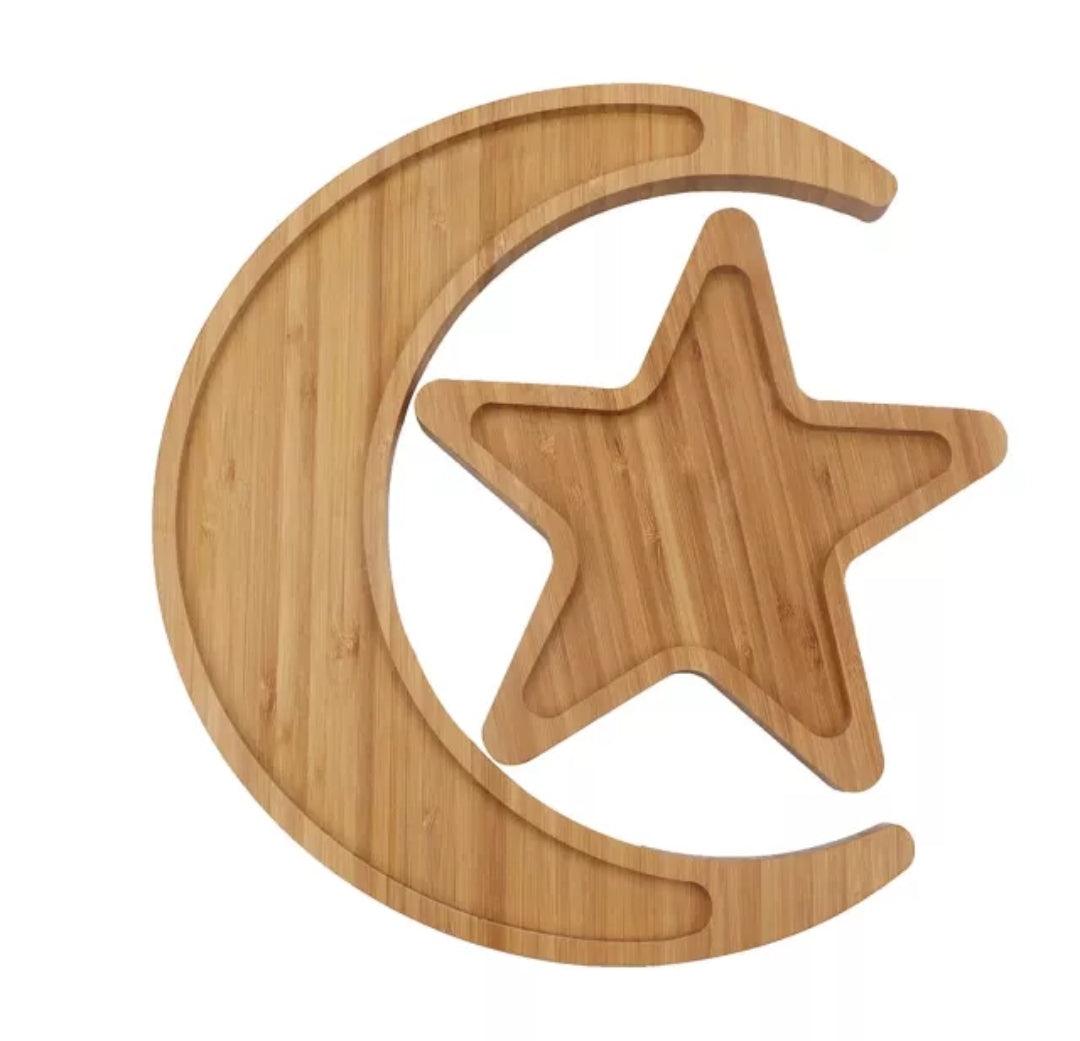 Crescent Moon & Star Wooden Bamboo Tray Set - eRayyan